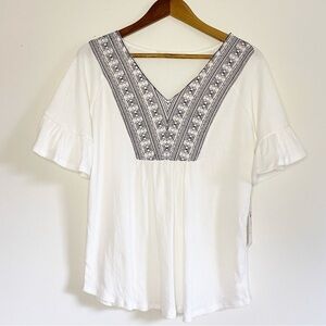 NWT Fair Haven Boho White Embroidery Top Size Small